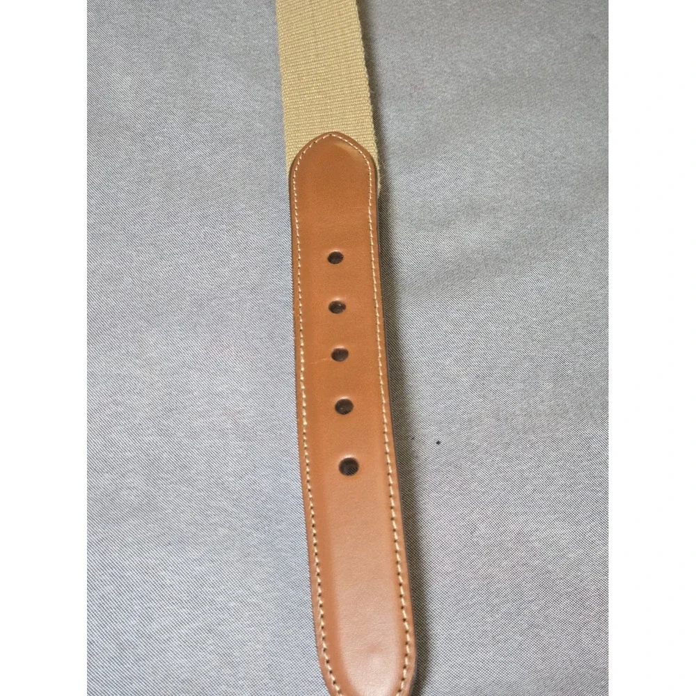 VTG Torino Belt Mens 34 Khaki Canvas Web Brown Leather Brass Buckle Casual 6832